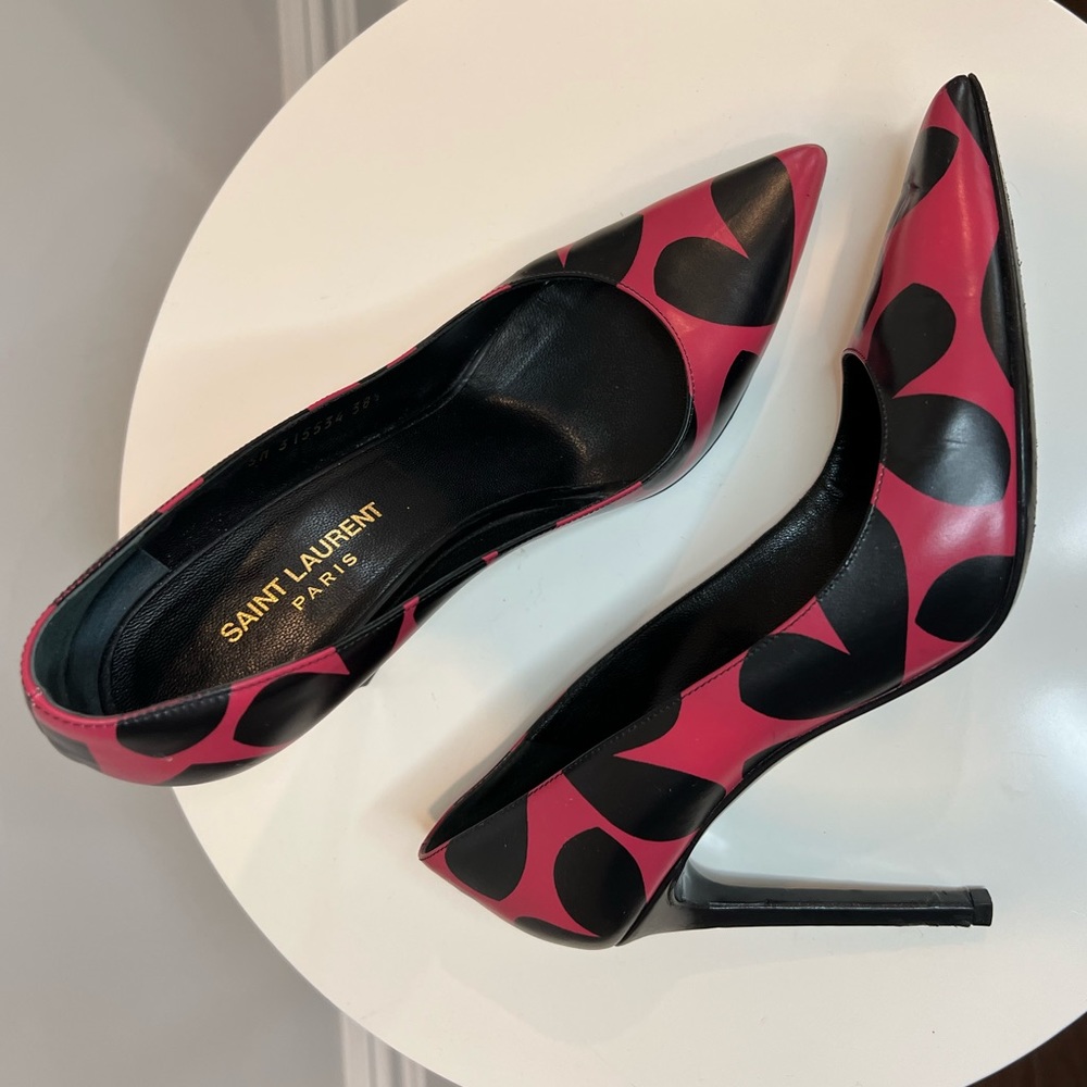 Saint Lauren Heart Print Pointed Toe Pumps